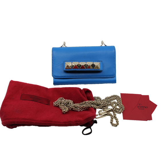 B00 Auth VALENTINO Garavani Va Va Voom Blue Mini Shoulder Leather Bag Clutch - Picture 1 of 7